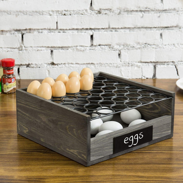 MyGift Vintage Gray Wood Egg Tray Holder with Black Metal, 2 Tier