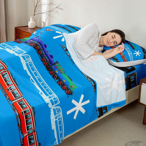 Set Set 3Pcs Feelyou Train Kids Boys Bed Sheets Retro Steam Engine Toddler Sheet for Teens Railway Track Transport Bed