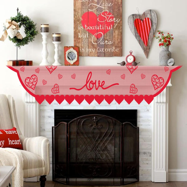 Red Heart Mantle Scarf for Fireplace Decorations - Lace Mantel Cover Runner for Home Living Room, Romantic Indoor Decor