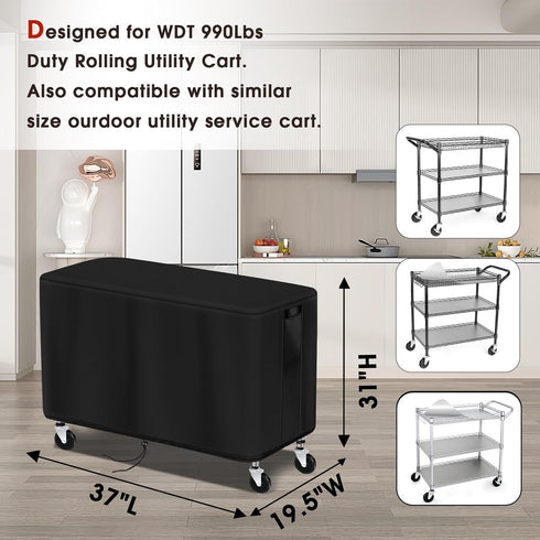 35-inch 35"L17"W29"H, Patio Table Cover for WDT Utility Cart, Waterproof Service Cart Cover for Rolling Tool Carts /