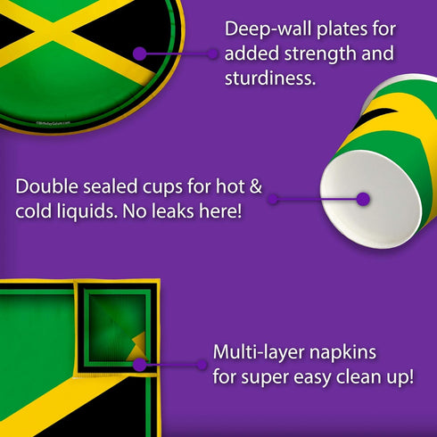Jamaican Flag Birthday Party Supplies Set, Plates, Napkins, Cups for 16, Tableware Kit