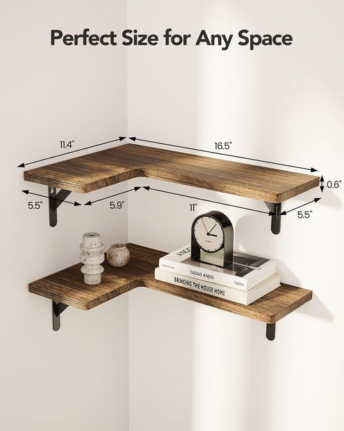 Set 4 Amada HOMEFURNISHING Corner Floating Shelves, of Corner Wall Shelves, Shelves for Wall Decor, Corner Wood Shelves