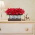 HEMYLU Poinsettias Artificial Christmas Flowers with LED Lights, Red Xmas Table Centerpiece in Pots and Wood Box