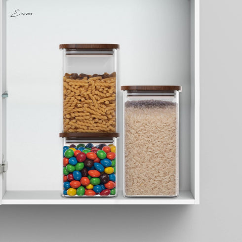 Essos Set (2) 80 oz Square Glass Jars with Wood Lids of fl Airtight and Stackable Storage Containers for Kitchen Pantry