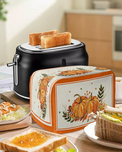 Fall Pumpkin Toaster Cover 2 Slice - Thanksgiving Watercolor Orange Pumpkin Maple Leaf Kitchen Appliance Cover