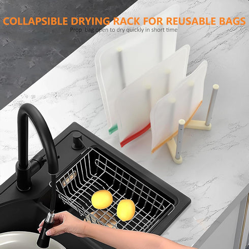 Bottle(1 KORRTFID Reusable Storage Bag Drying Rack, Retractable Metal Bottle Drying Rack, Collapsible Cup Draining Rack