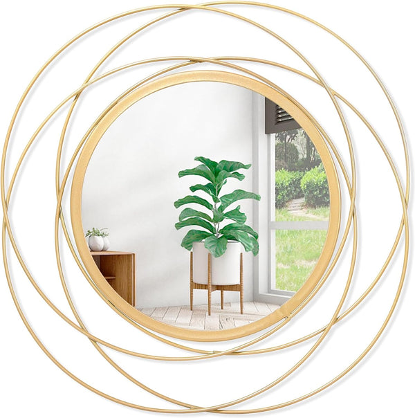 Gold Circular Art Mirrors for Wall, Classic Metal Iron Frame Decor for Living Room, Bedroom, Bathroom