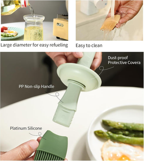 Oil Dispenser with Brush, 3 IN 1 Glass Olive Oil Dispenser Bottle with Silicone Basting Brush for Cooking