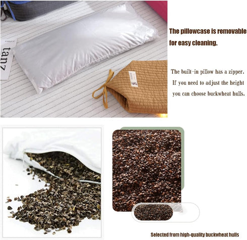 BEDAZE 14''x21'' Buckwheat Pillow for Sleeping Neck Roll Pillow Provide Firm Support, Adjustable Loft Bolster Pillow