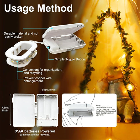 2Pack, 16FT 50LED LED Fairy Lights Battery Operated Warm White String Lights Silver Wire String Light Indoor Outdoor