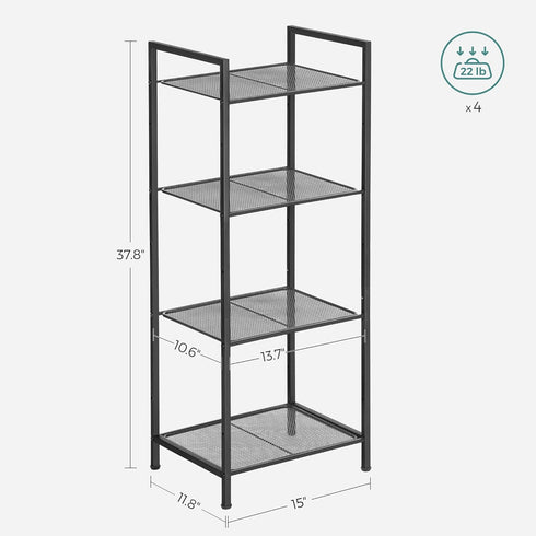4-Tier UBSC034B01 SONGMICS Storage Rack, Bathroom Shelf, Extendable Plant Stand with Adjustable Shelf, for Bathroom