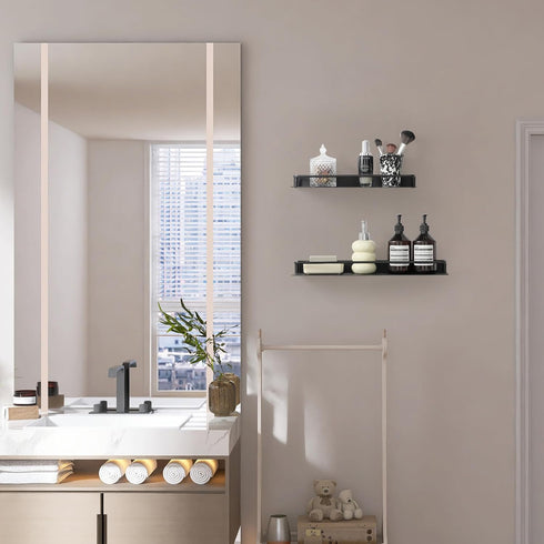 8Inch) RFOUO Small Shelf for Wall, Small Floating Shelf, Black Wall Shelves, Metal Bathroom Shelves, Metal Floating