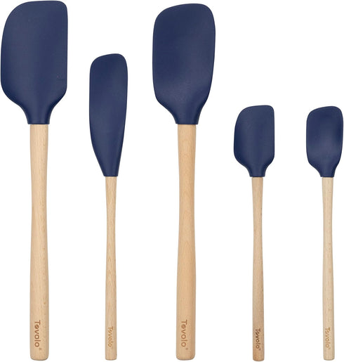 Flex-Core Spatula Wood Handled Cooking Utensils Set, 5 Piece High Heat Resistant Includes Non-Stick Spatula, Spoonula,