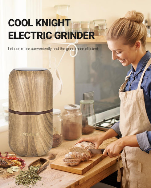 COOL KNIGHT Electric Herb Grinder, Large Capacity, High Rotating Speed, Spice Grinder for Herbs, Wood Grain 2