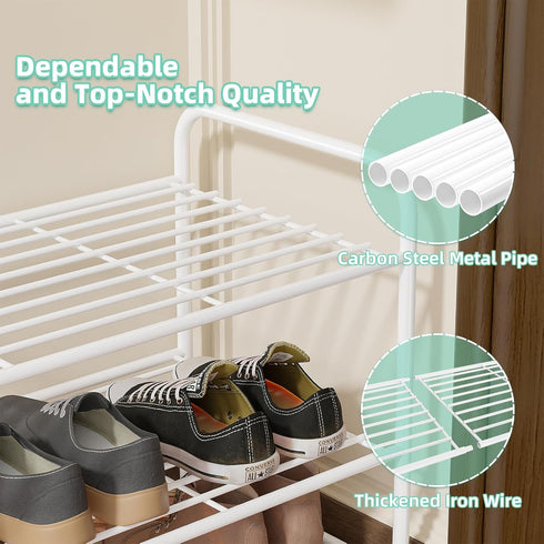 2-Tier 33" Closet SUFAUY Wide Shoe Rack, Metal Wire, Stackable, White