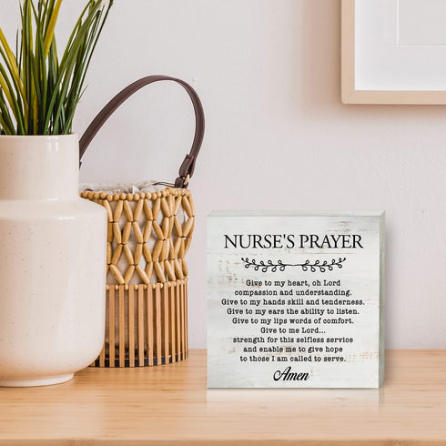 HDKY 5" 5" Nurse's Prayer Wood Box Sign Home Decor Rustic Nurse Wooden Box Sign Block Plaque for Wall Tabletop Desk