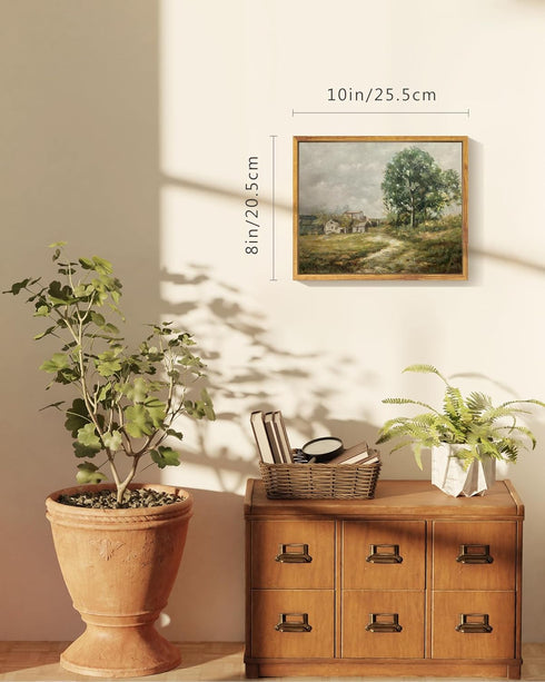 SHENIFY Vintage Landscape Framed Canvas Wall Art - Country Road Classic Painting for Modern Farmhouse Kitchen Office