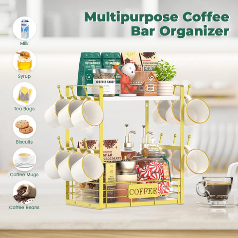 2 Countertop 12 EsLuker.ly Coffee Mug Cup Holder Tree Bar Station Organizer, Tier Mug Stand Rack for Kitchen, Storage