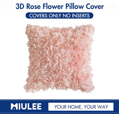 MIULEE 3D Decorative Romantic Valentines Stereo Chiffon Rose Flower Throw Pillow Cover, 16x16 Inch Peach Pink