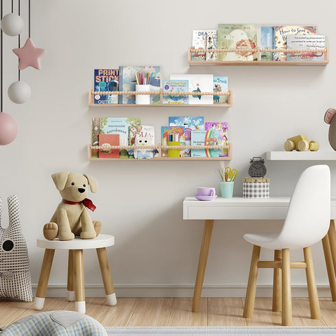 birola 32 Inches Set 3, Nursery Book Shelves for Kids Rooms - Floating Wall Bookshelves of Space-Saving Nursery Shelves