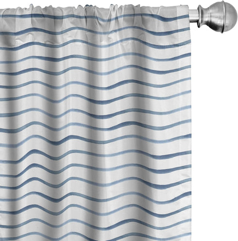Ambesonne Harbour Stripe Window Curtains, 2-Panel Set with Rod Pocket, Abstract Nautical Ocean Design, 28" x 63" Blue