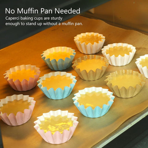 Caperci Heavy Duty White Mini Cupcake Liners, 200 Counts, Grease-Resistant Muffin Baking Cups, No Muffin Pan Needed