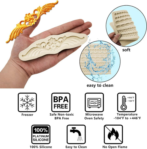 Pearl Fondant Molds, 3 Pack Silicone Pie Decoration Crust Mould for Cake, Chocolate, Cupcake, SugarCraft