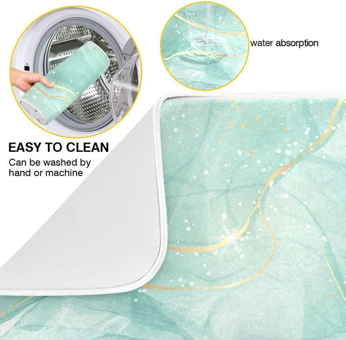 Dish Drying Mats for Kitchen Counter Green Turquoise Microfiber Drying Matt for Countertop Sink Dishes Medium 18 x 16 Inches