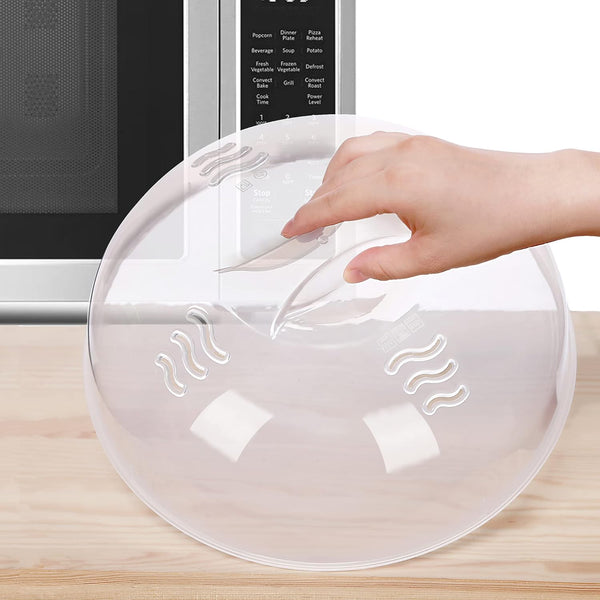 Large Microwave Splatter Cover for Food - 11.5 Inch Anti-Splatter Lid with Easy Grip Handle and Perforated Steam Vents,