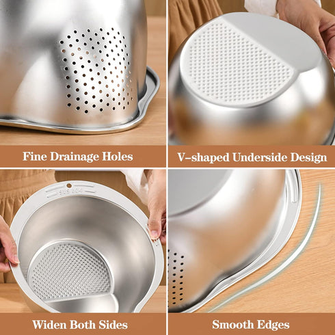 Rice Washer Strainer Bowl: 4-in-1 Washing Bowl for Quinoa, Stainless Steel Rinser for Cleaning Fruits and Vegetables