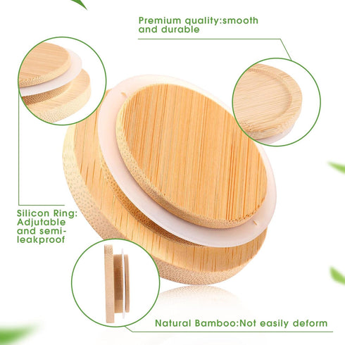 Set Fit(12 Pack) Yogurt Jar Lids Bamboo Wood with Silicone Sealing Rings Storage Canning Jar Bamboo Wide Mouth Oui Lids