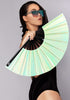 Frost Bite White Mint Fluid Hand Fan - Iridescent Festival Gear, Exclusive Rave Accessory