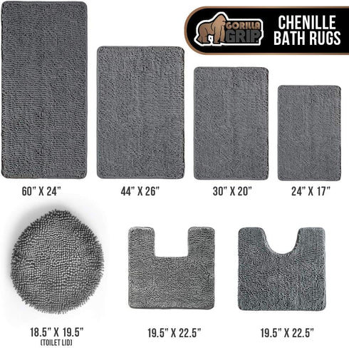 Gorilla Grip Plush Absorbent Shaggy Chenille Bath Rug Mat for Toilet Base | Machine Washable Microfiber Bathroom