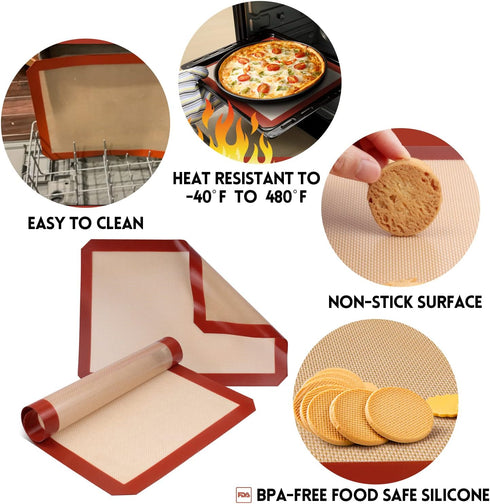 STATINT Premium Food Safe Non-Stick Silicone Baking Mat, Pack of 2, 16.5" x 11.6" for Cookie Oven Reusable
