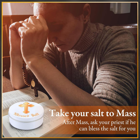 Reallnaive Blessed Salt Cellar Holy Salt Container with Gold Cross Religious Gift Catholic Sacrament Box for Christians