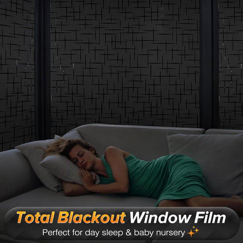 rabbitgoo Blackout Window Film, Sun Light Blocking Room Darkening Privacy Window Cover, Removable Day Sleep Black Out Shades Tint for Home Frosted Glass Window Film, 3D Cross, Black, 17.5" x 78.7"