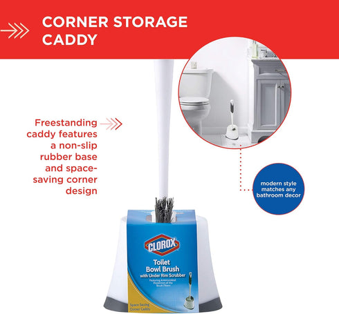 16 5 5.5 Clorox Under-Rim Toilet Bowl Brush with Corner Storage Caddy, x x