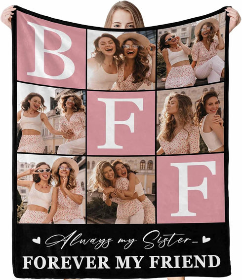AOFUN 8 BFF Personalized Blanket with Photo and Pictures - Customized Gift for Best Friendship - Women Friends