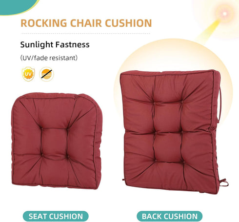 Set RACE LEAF High Back Rocking Chair Cushion with Memory Foam, Non-Slip Patio Chair Cushions for Indoor/Outdoor Use