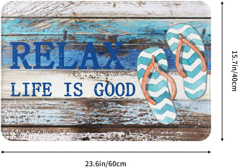 Beach Nautical Old Planks Indoor Door Mat, Non-Slip Coastal Ocean Decoration Rug, 23.6in*15.7in