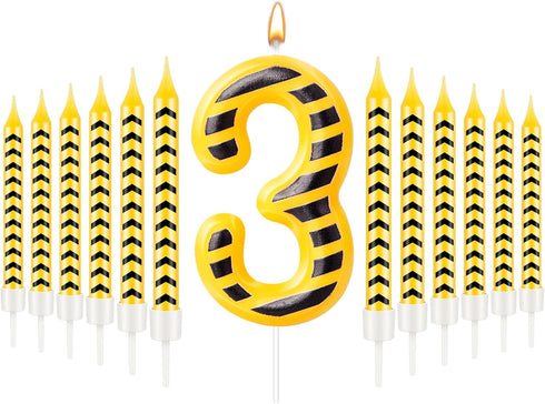 AXBMM 13 Pcs Construction Themed Birthday Candles Set 12 Yellow and Black Number