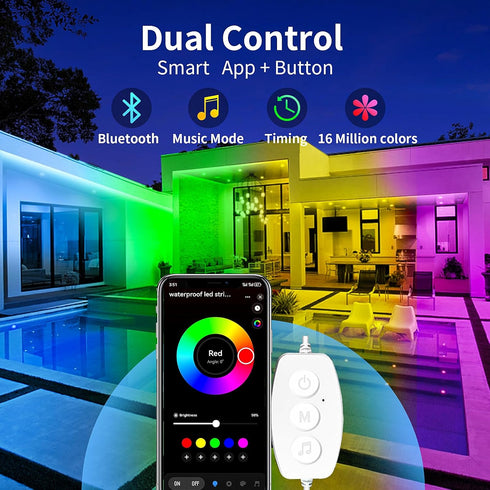 IP68, KSIPZE Outdoor led Strip Lights Waterproof RGB Outdoor led Lights with Button & Bluetooth App Control, Music