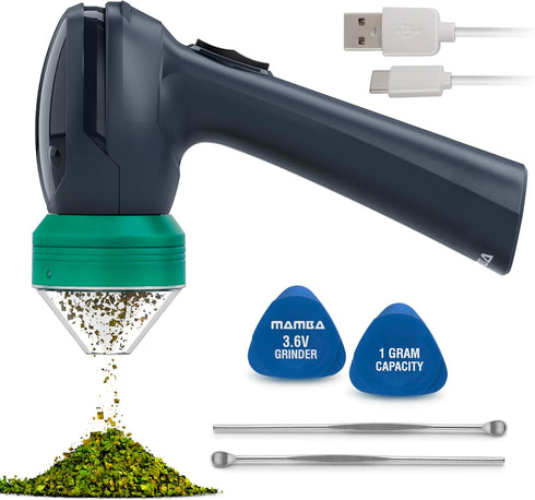 Mamba Lite Electric Portable Herb Grinder, 1g Gray All-Plastic Head, USB Rechargeable for One-Handed Grinding