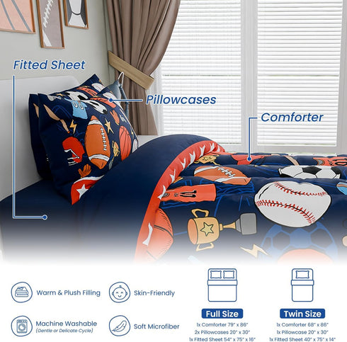 Sets Set 3-Pieces, Sets SANDJEST Sports Bedding for Boys, Ultra Soft Microfiber Comforter Bed with Comforters for Kids