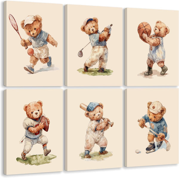 Olctedo Nursery Bear Wall Art Boy Sports Canvas Wall Decor Baby Nursery Prints