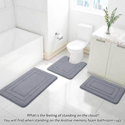 Arotive Ultra Soft Memory Foam Bathroom Rug Mat 30x20, Absorbent Machine Wash Dry Bath Mat, Dark Grey