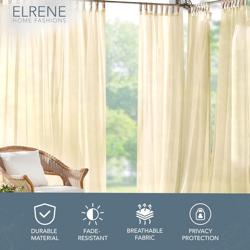 Elrene Home Fashions Darien Indoor/Outdoor Weatherproof Curtain Panel, 52”W x 84”L, Natural for Porch, Pergola, Patio,