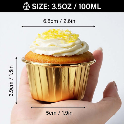 EUSOAR Gold Cupcake Cups - 3.5 Oz, 50pcs Disposable Foil Muffin Liners, Ramekin Aluminum Holders for Baking
