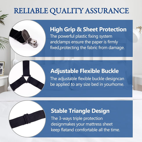 TGOOD Gift for Mum! Sheet Fasteners Keepers - Adjustable Elastic Bed Sheet Holder Straps for Full, Queen, King, Twin