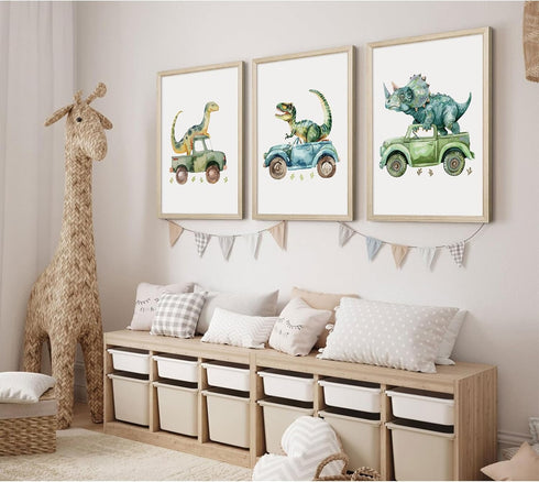 SYYANKK 12x16x3 Inch Dinosaur Nursery Wall Art Kids Canvas Poster Baby Boy Nursery Wall Decor Green Dino Pictures